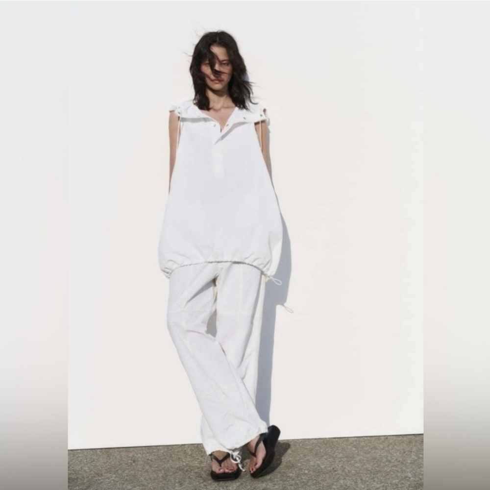 NWT! Zara White Nylon Balloon Hooded Dress